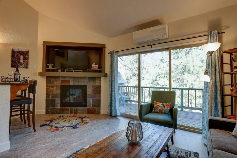 Watch you favorite movies, shows, and sports on this smart tv while relaxing in front of a cozy fire.