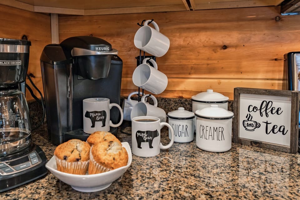 Coffee and tea station. 