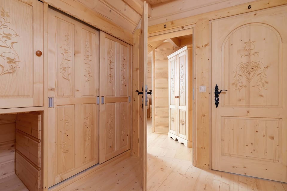 Wooden corridor in the building.