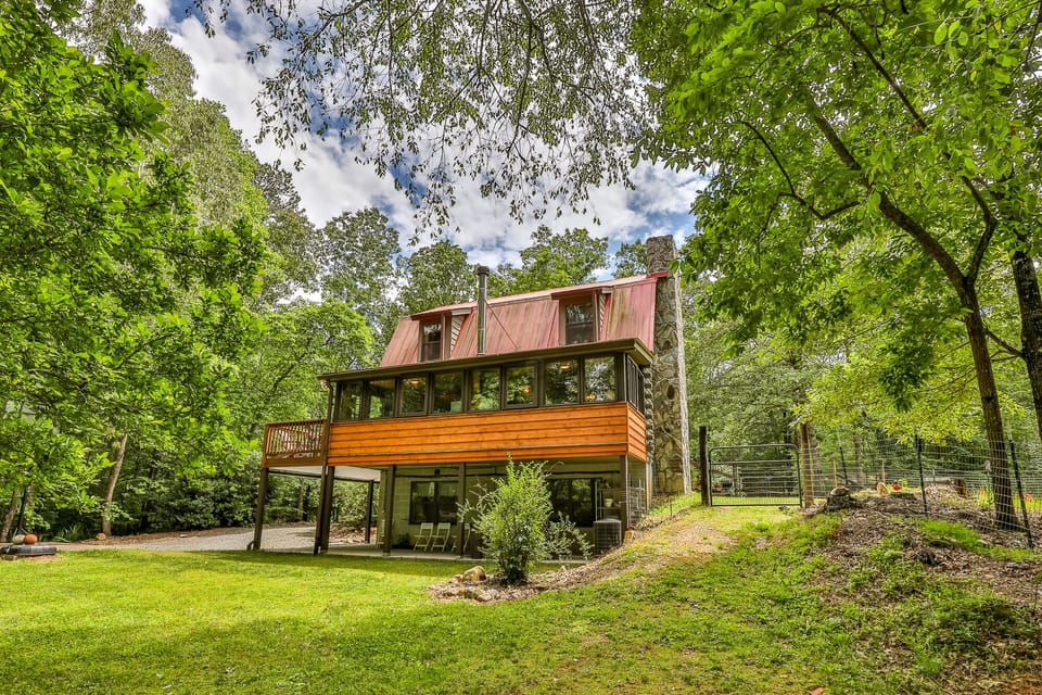 Cozy porch area at the cabin's back.