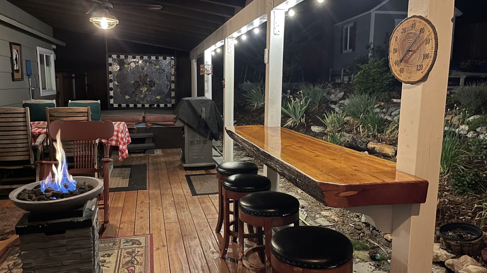 Bring your marshmallows…Backyard deck has firepit, jacuzzi and BBQ.