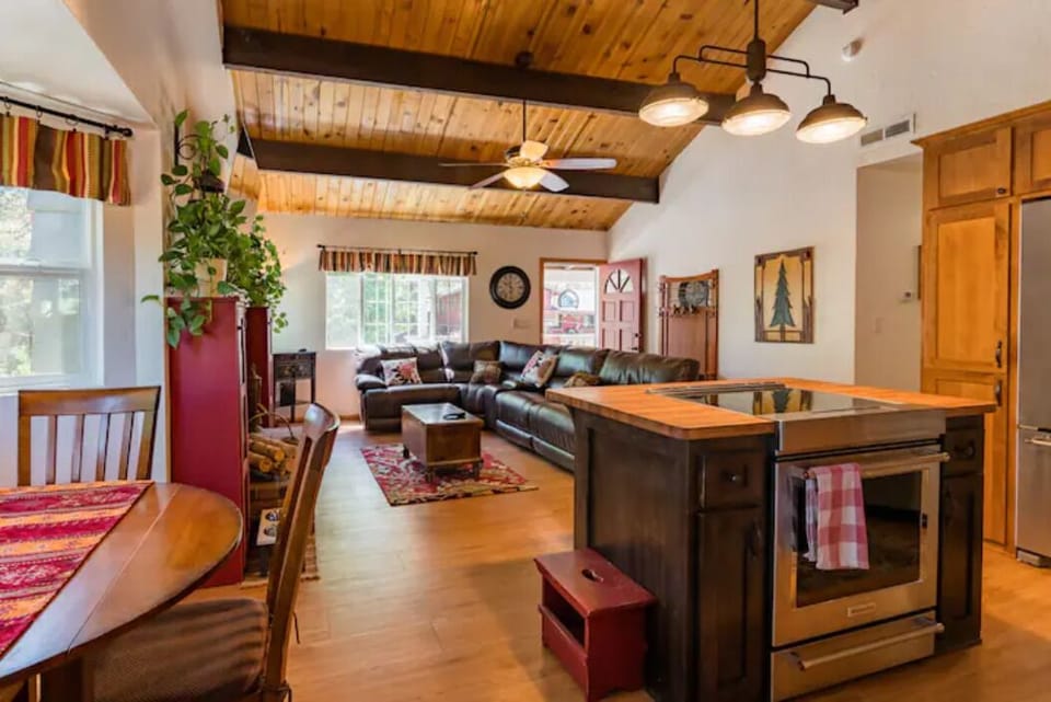 Open floor plan with modern appliances and even induction stove top
