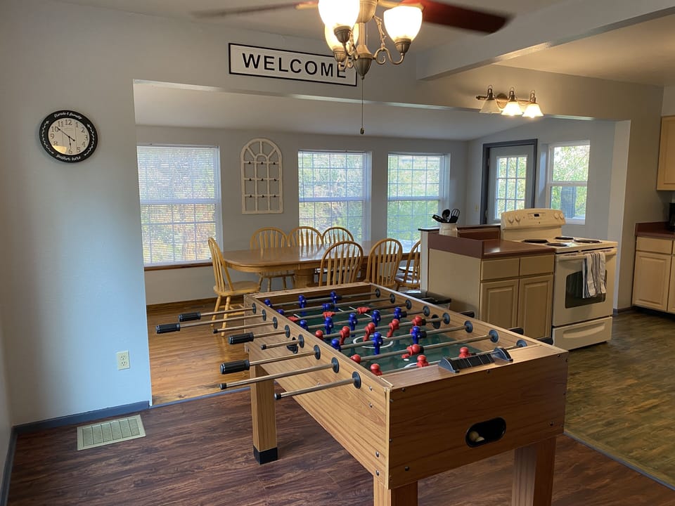 Dining, kitchen, game area