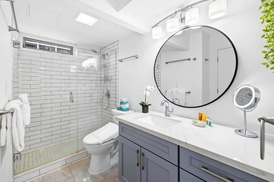 Modern bathroom with walk-in shower
