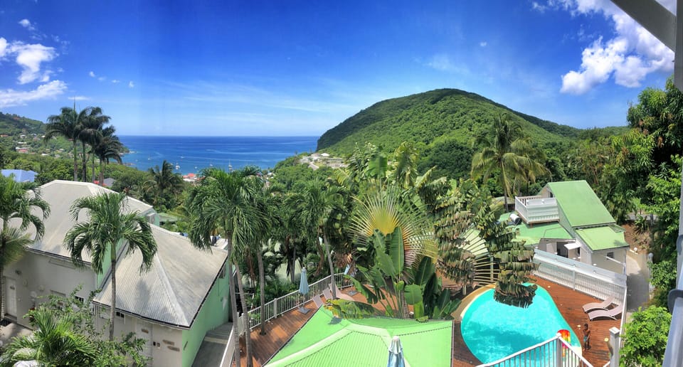 Panoramic view of Deshaies bay. The cottage is at the bottom right