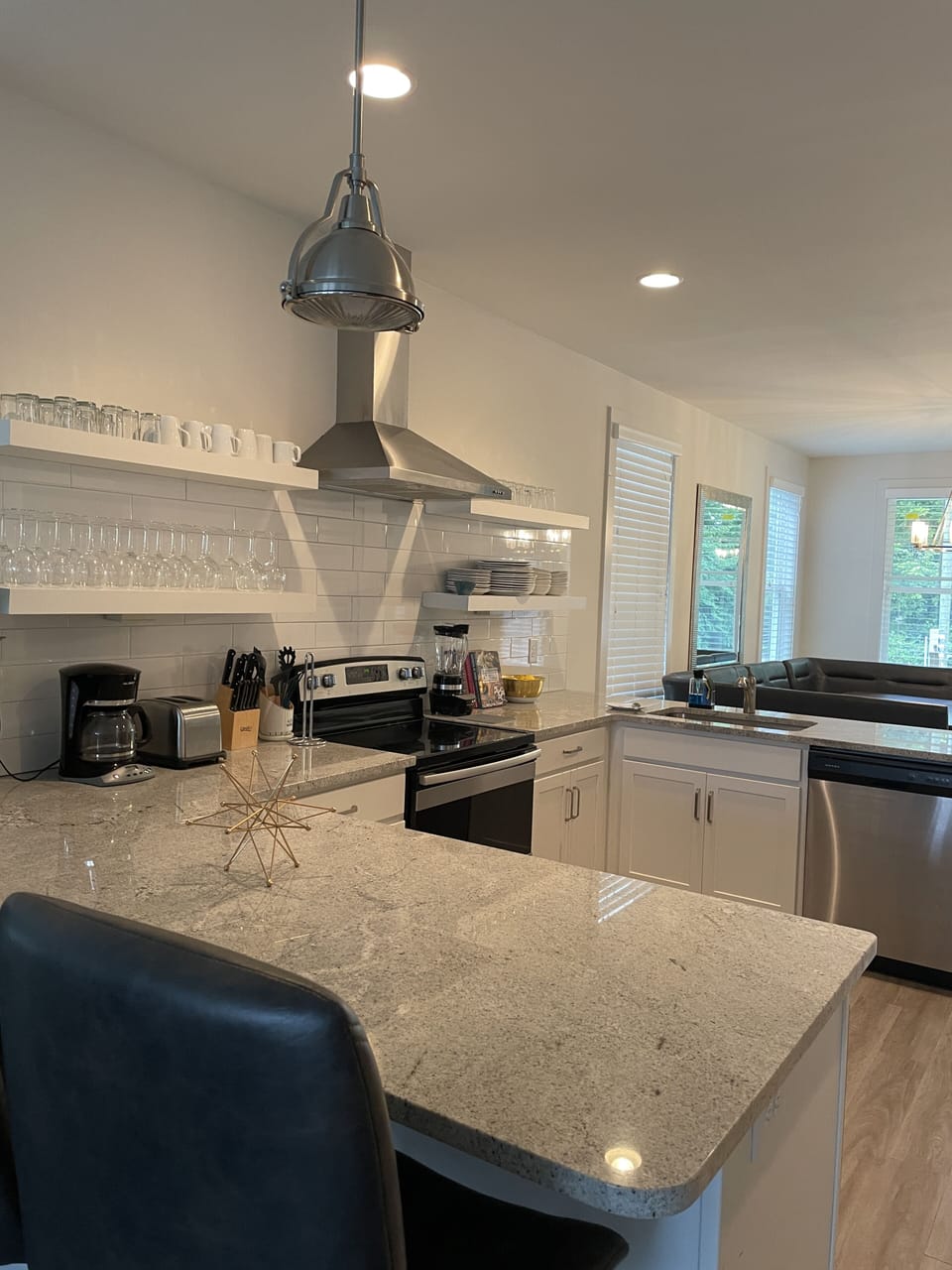 View of kitchen from living room. 