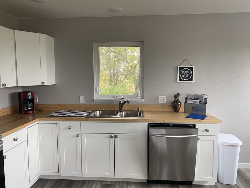 3 tray dishwasher, butcher block countertops and, of course, coffee maker!