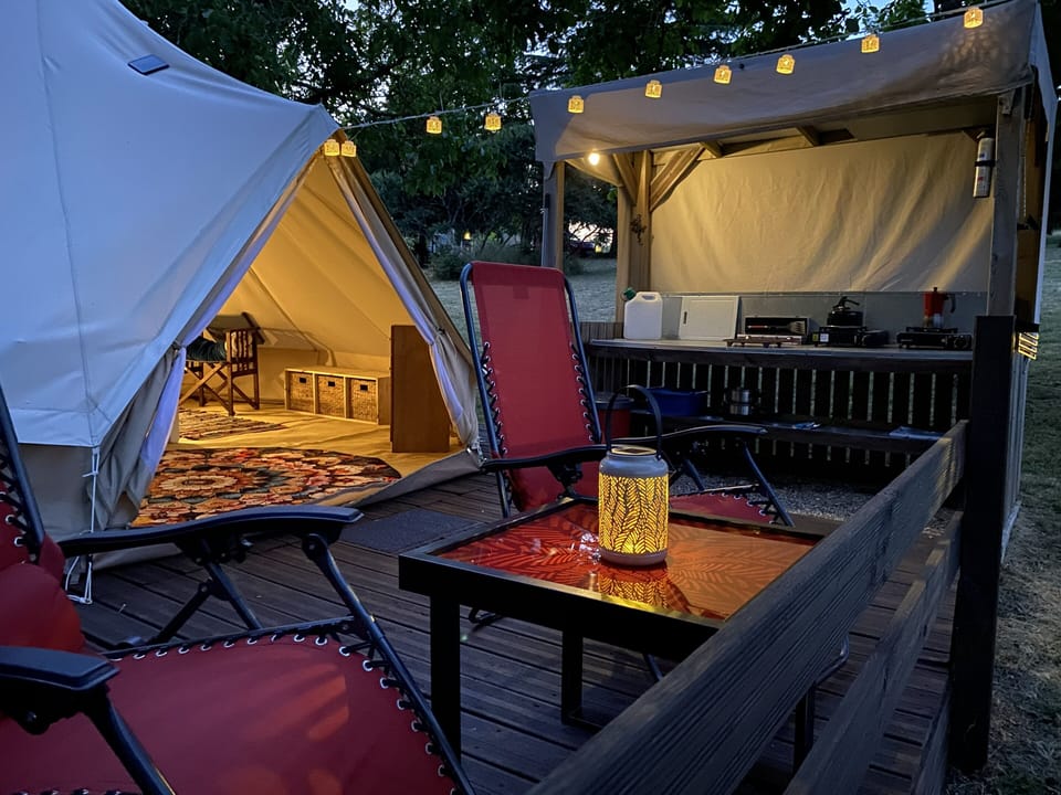 The private outdoor space with solar lighting