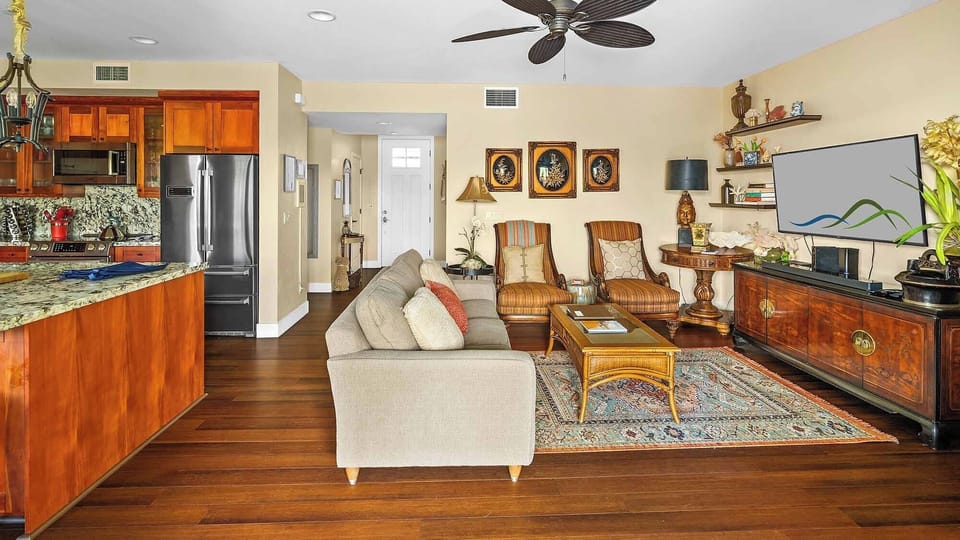 Pili Mai Resort at Poipu #14M - Living Great Room & Entry - Parrish Kauai