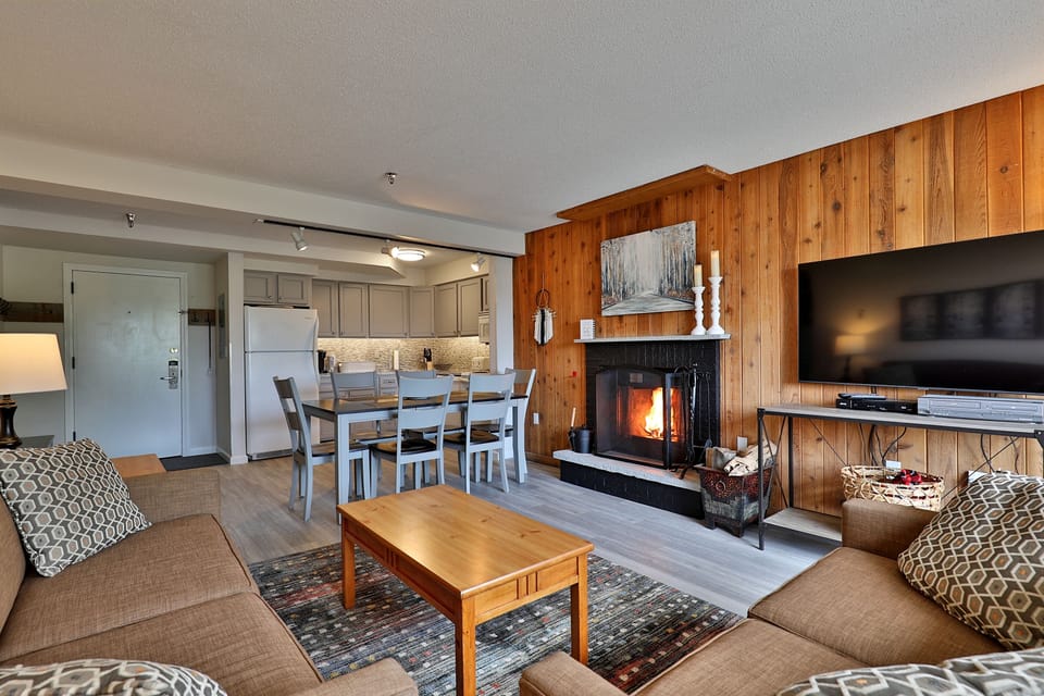 Wood fireplace and smart TV