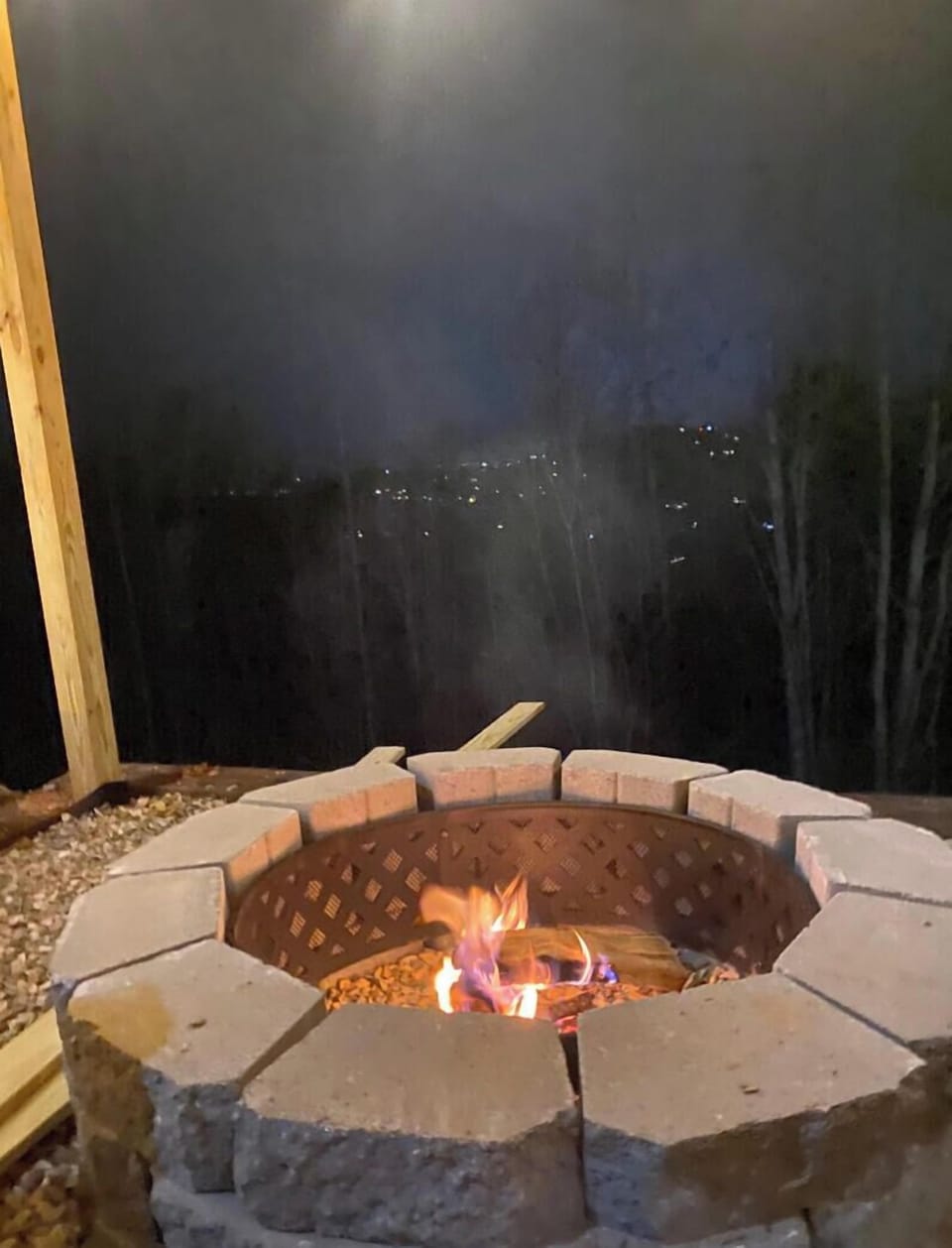 Fire pit with night views