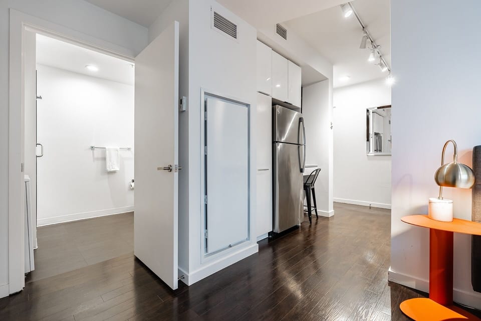 Kithen, workspace and bathroom conjunction
