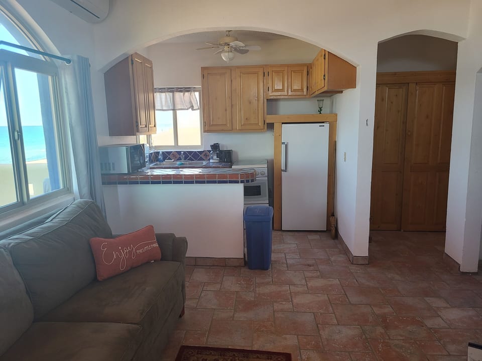 Casita apartment kitchen. Has a new larger frige now too!