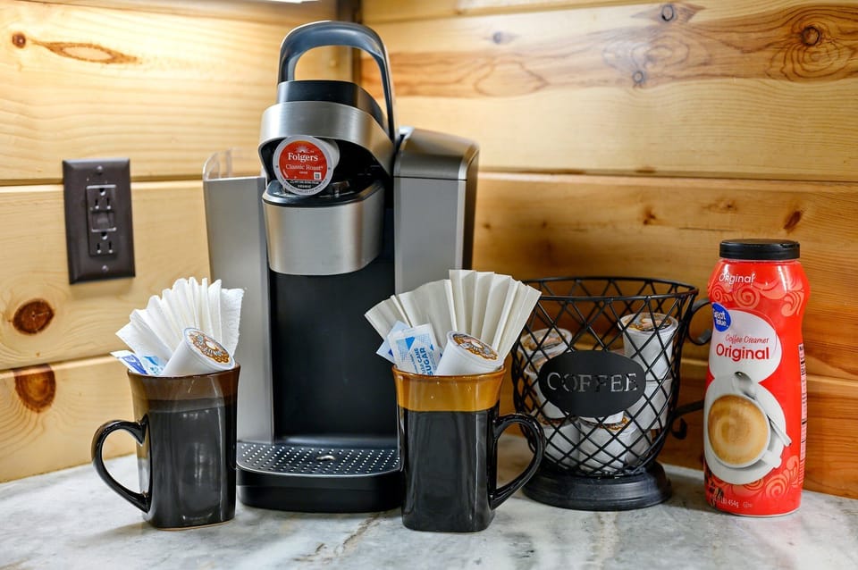 Enjoy your morning brew at the coffee bar — coffee, sugar, and creamer included!