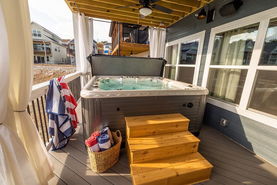 Soak away your stress in the 8-person hot tub.