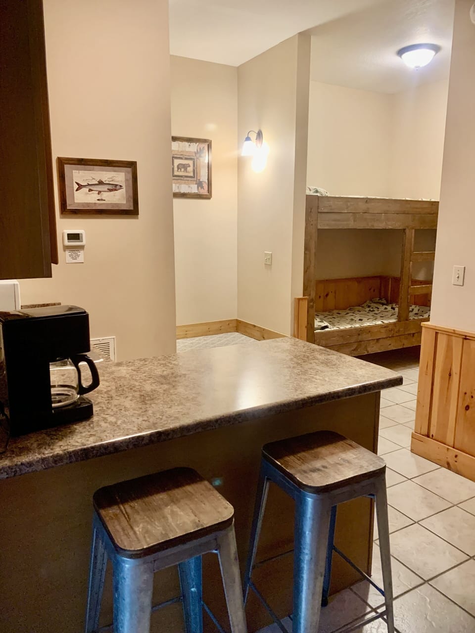 Kitchenette with view to bunk area