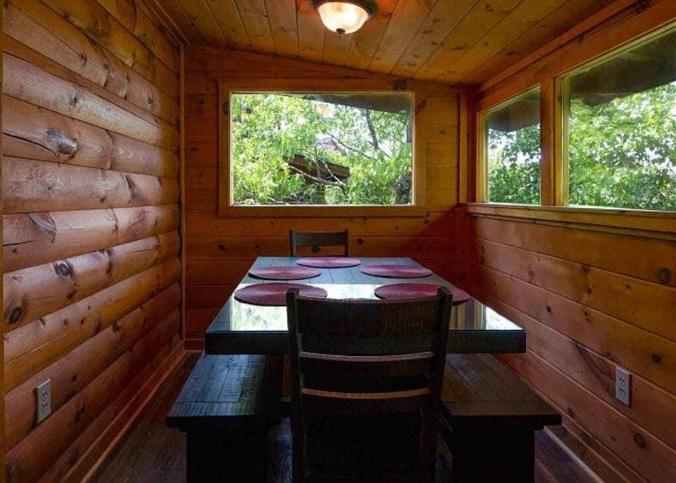 Farm house dining table out past kitchen
