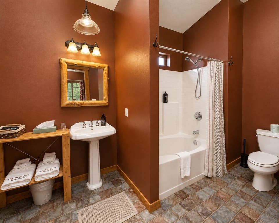 Separate tub and shower, free toiletries, hair dryer, towels