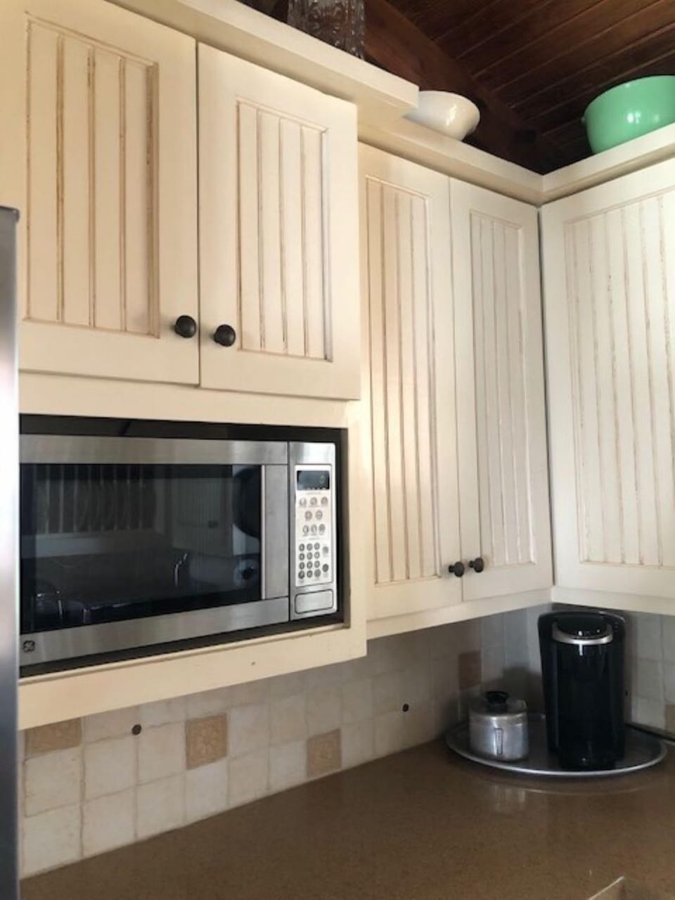 Microwave and Keurig coffee pot.