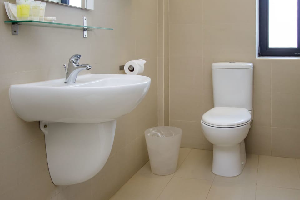 Shower, hydromassage showerhead, free toiletries, towels