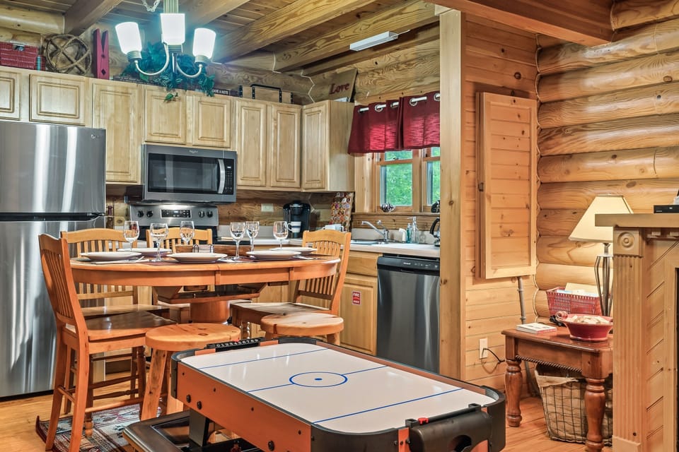 Air hockey-kids can gather on the rug to play. Stack by the wall when done.