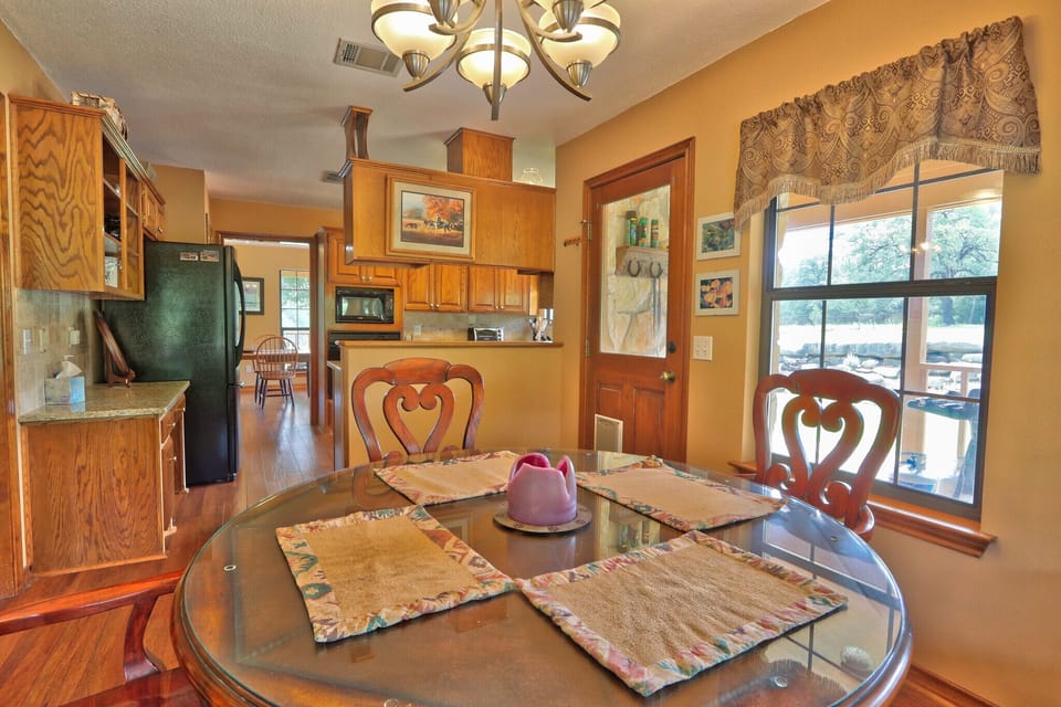 View from the dining area into the kitchen
