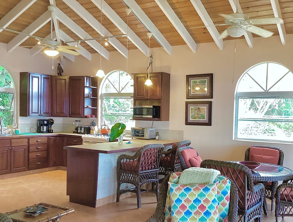 Breakfast bar and kitchen
