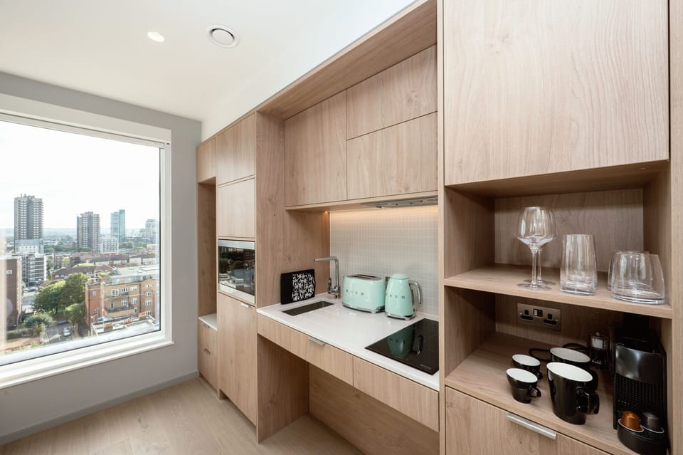 Studio Apartment Accessible. | Hypo-allergenic bedding, laptop workspace, blackout drapes