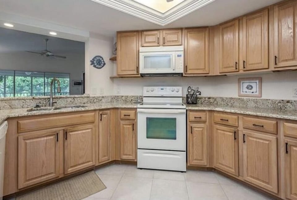 Kitchen overlooking living room 