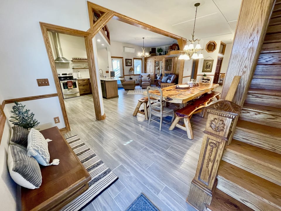 View from the front door-looking into kitchen, dining and living room.