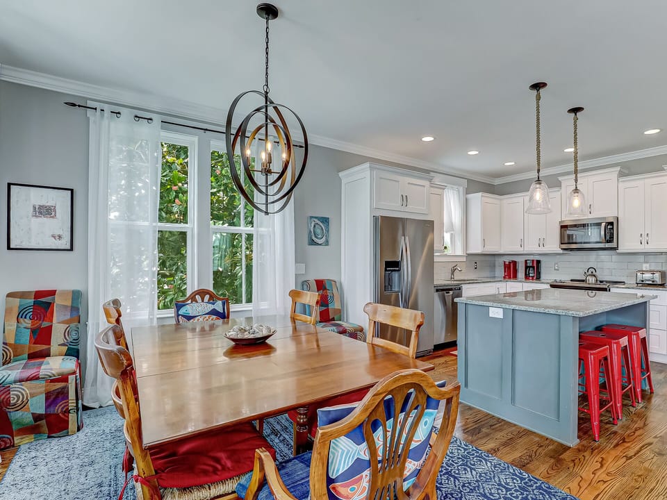 Open dining and kitchen area makes serving dinner a breeze