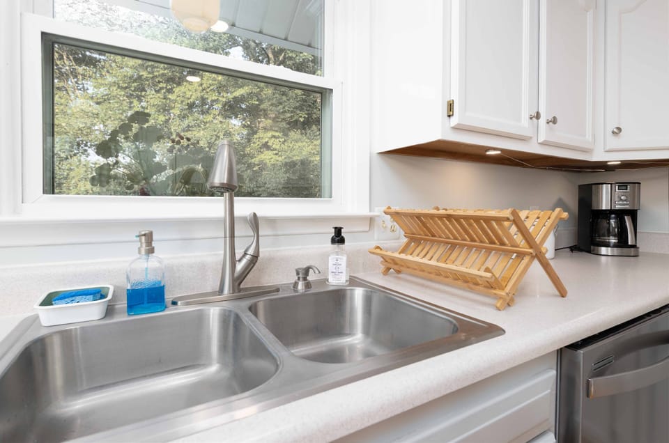 Kitchen sink with outdoor view