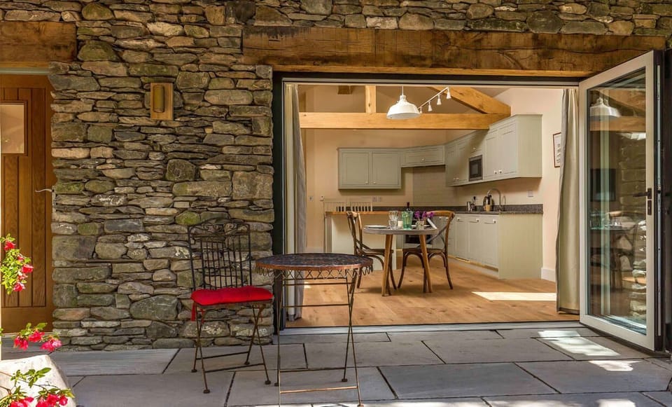 The patio area at Twitchers Cottage, Lake District