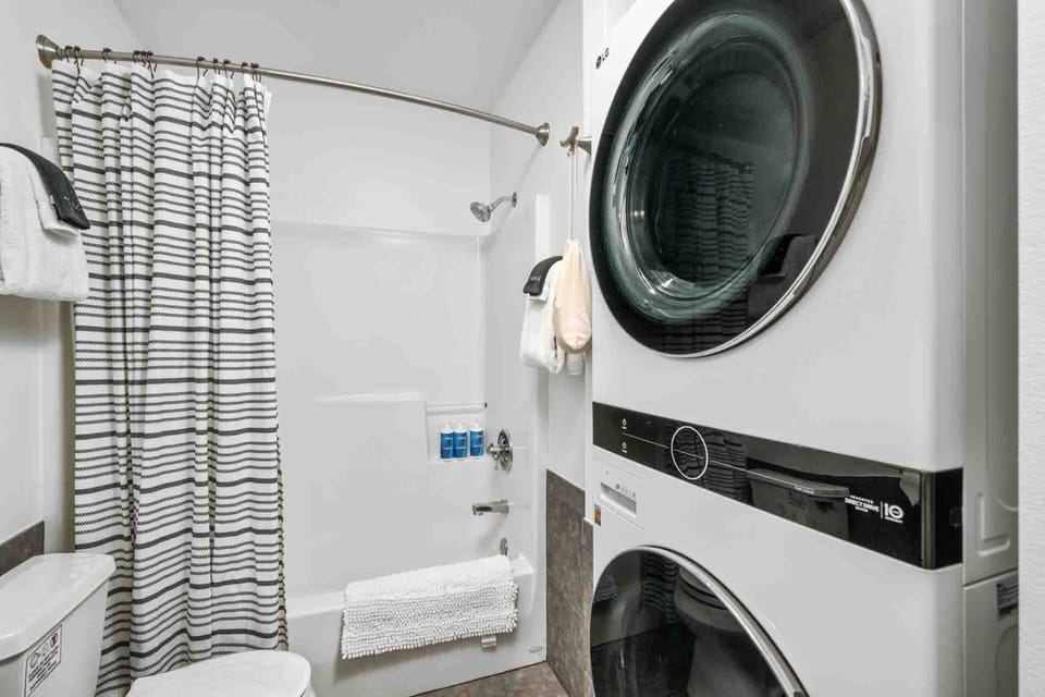 This rental has an up to date washing machine and dryer for guest use.