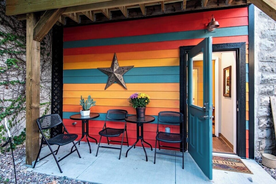 Outside seating, back of building