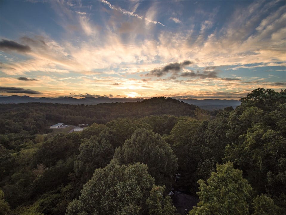 Drone shot of view at dusk