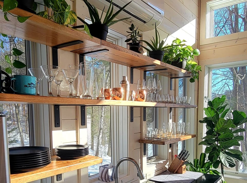 The kitchen has all the glasses for all the drinks!