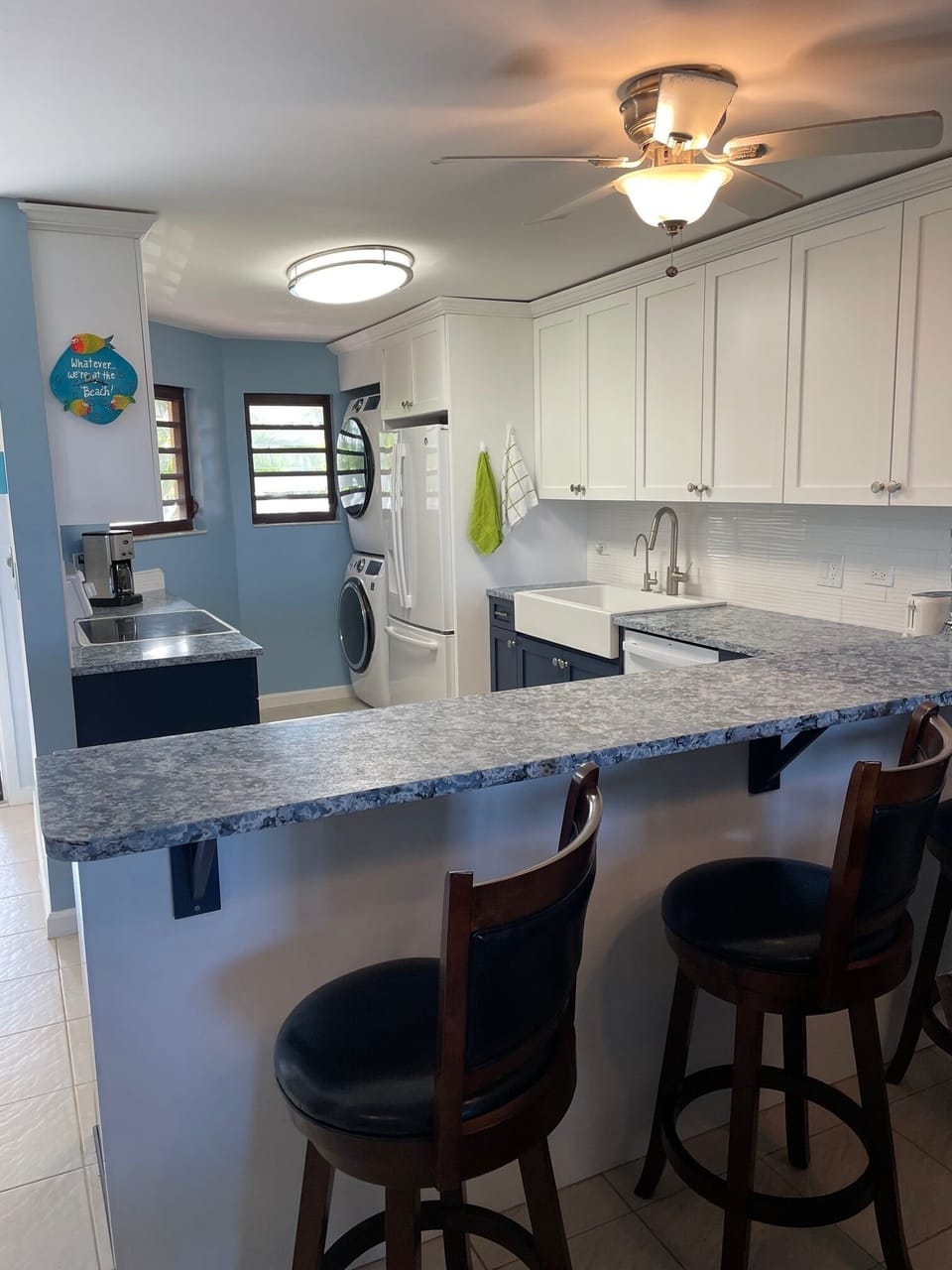 Serve coffee, drinks, or snacks at the breakfast bar.