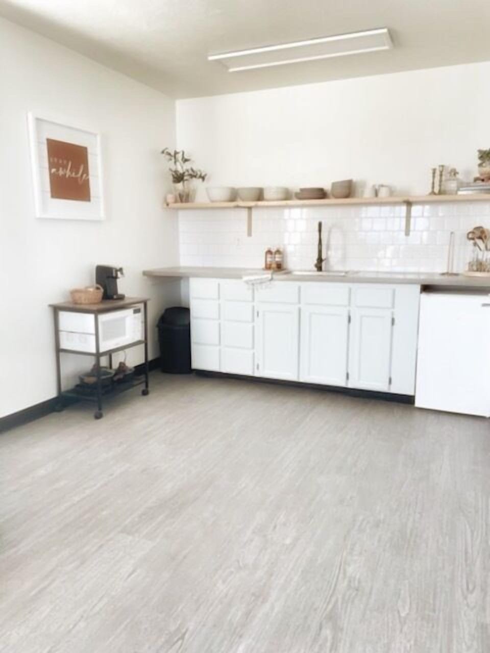 Stunning kitchen with induction burning cooktop.