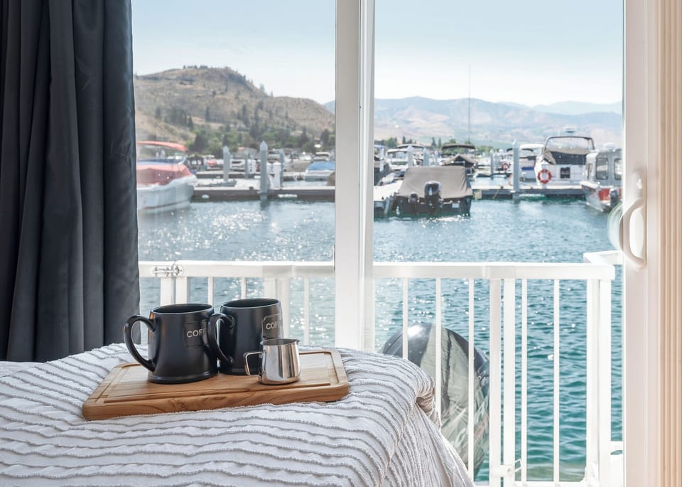 Morning coffee and lake views from the bedroom