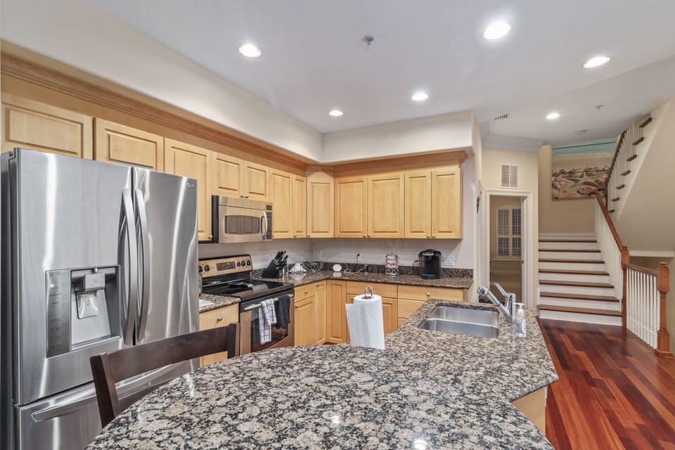 The kitchen comes stocked with everything you will need to enjoy your stay