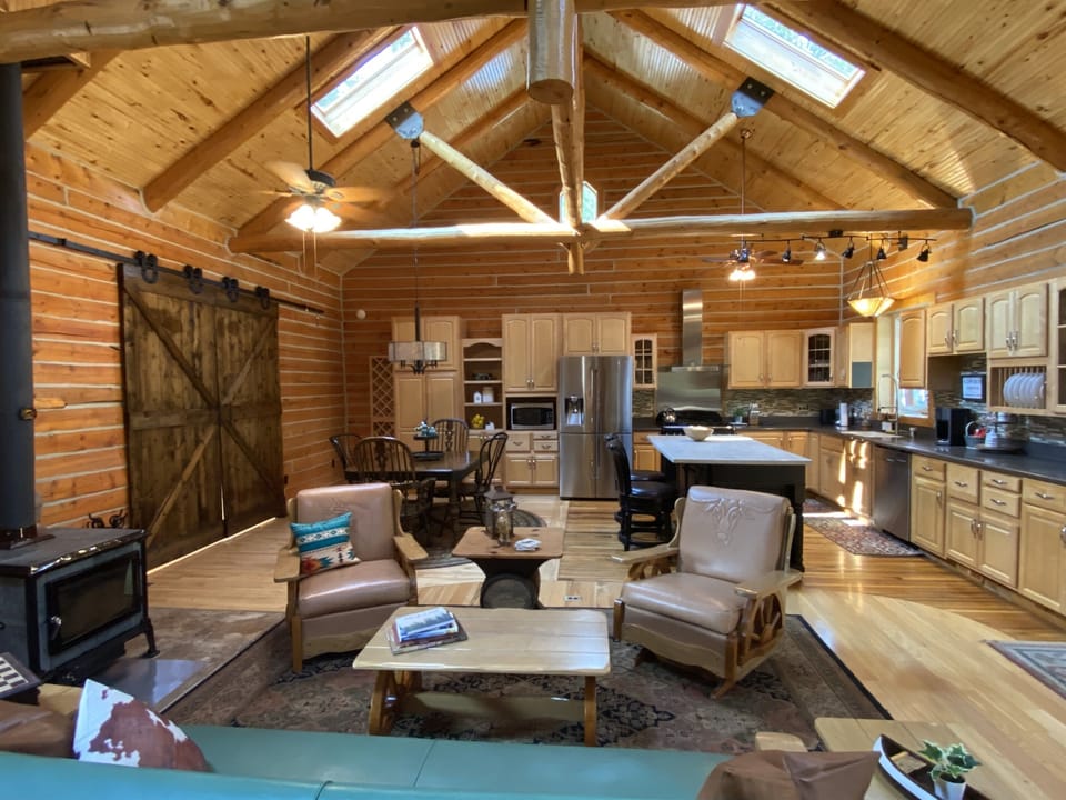 One of the main living areas in the Moose Lodge is adjacent to the kitchen