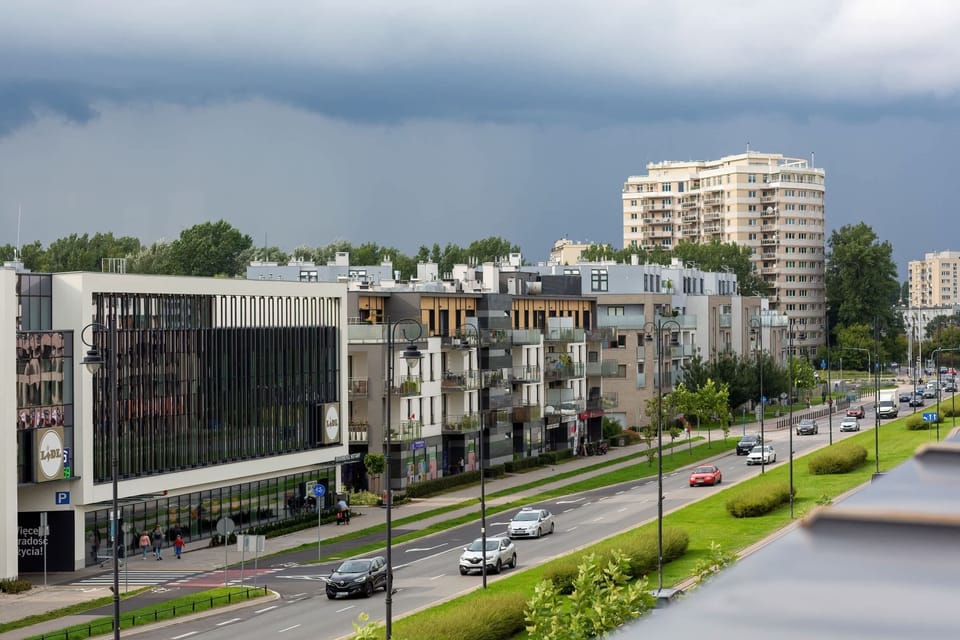 The building's surroundings. 