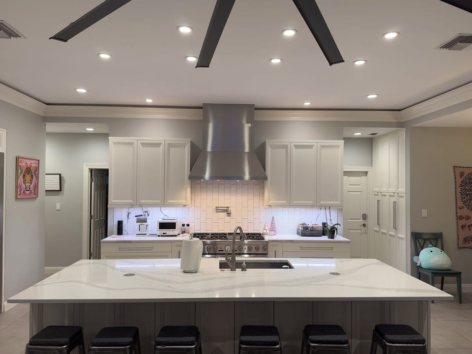 Kitchen with oversized island that seats 6. Thermador appliances. 