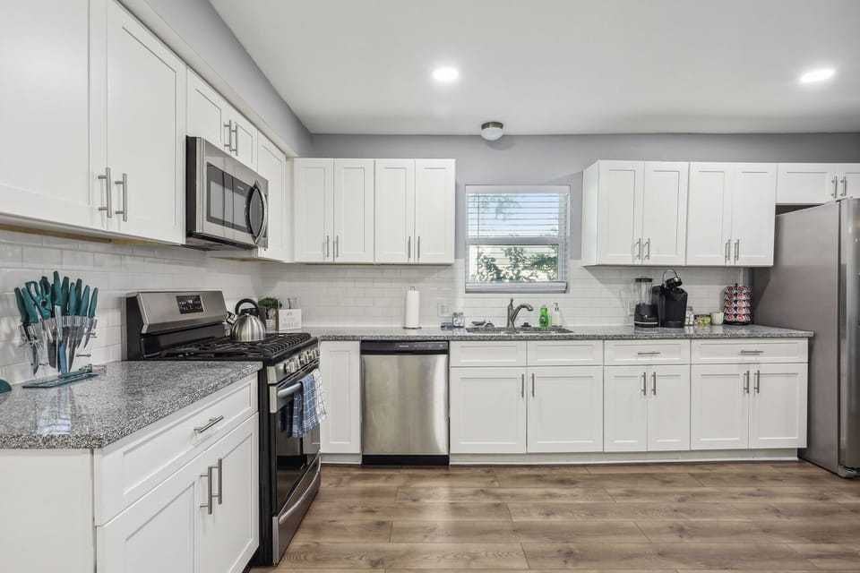 Large Modern Kitchen with stainless steel appliances