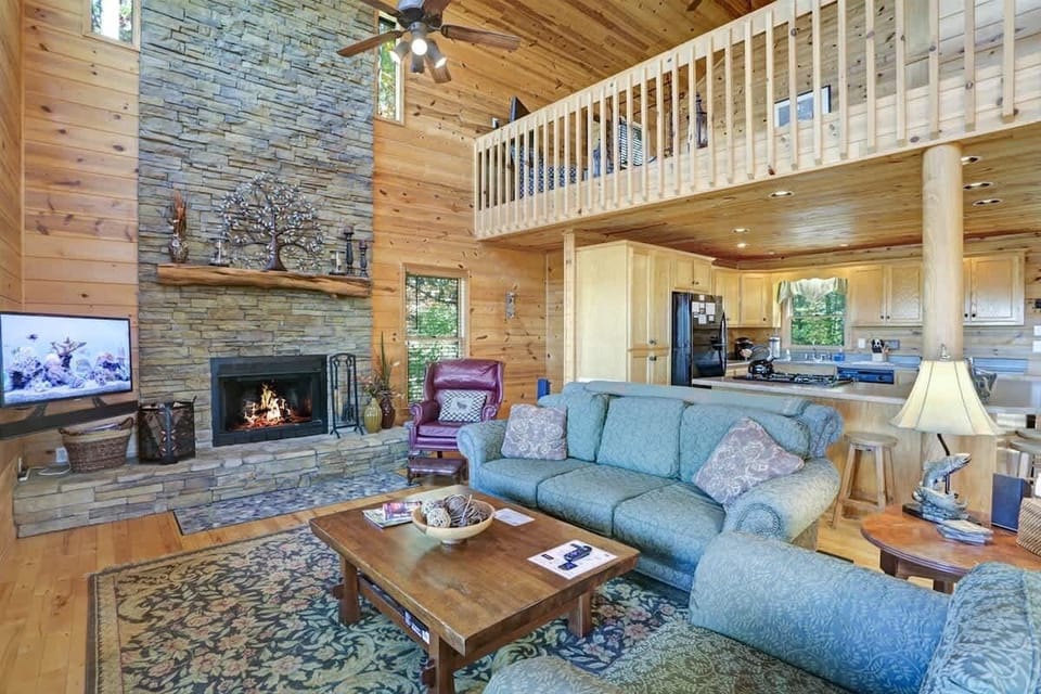 LIVING RM FACING FIREPLACE & LOFT