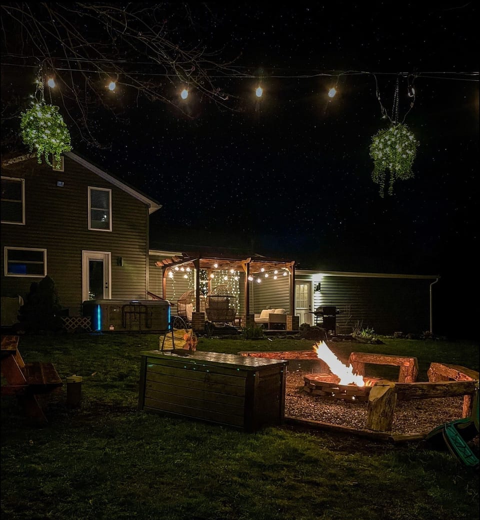 Spend your evenings under the outdoor string lights and lanterns