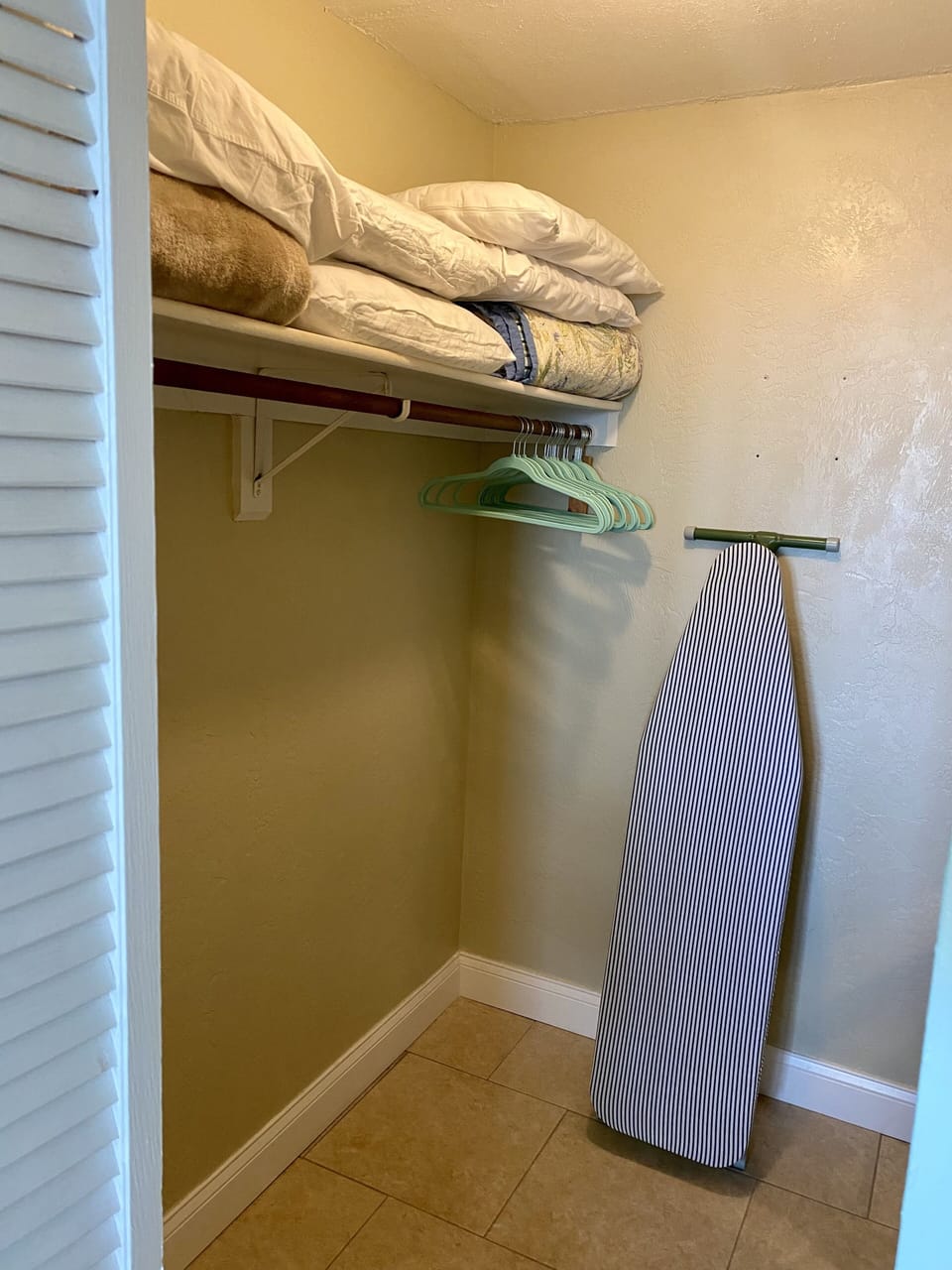 Ironing board, iron and extra blankets and pillows to assure you are comfortable
