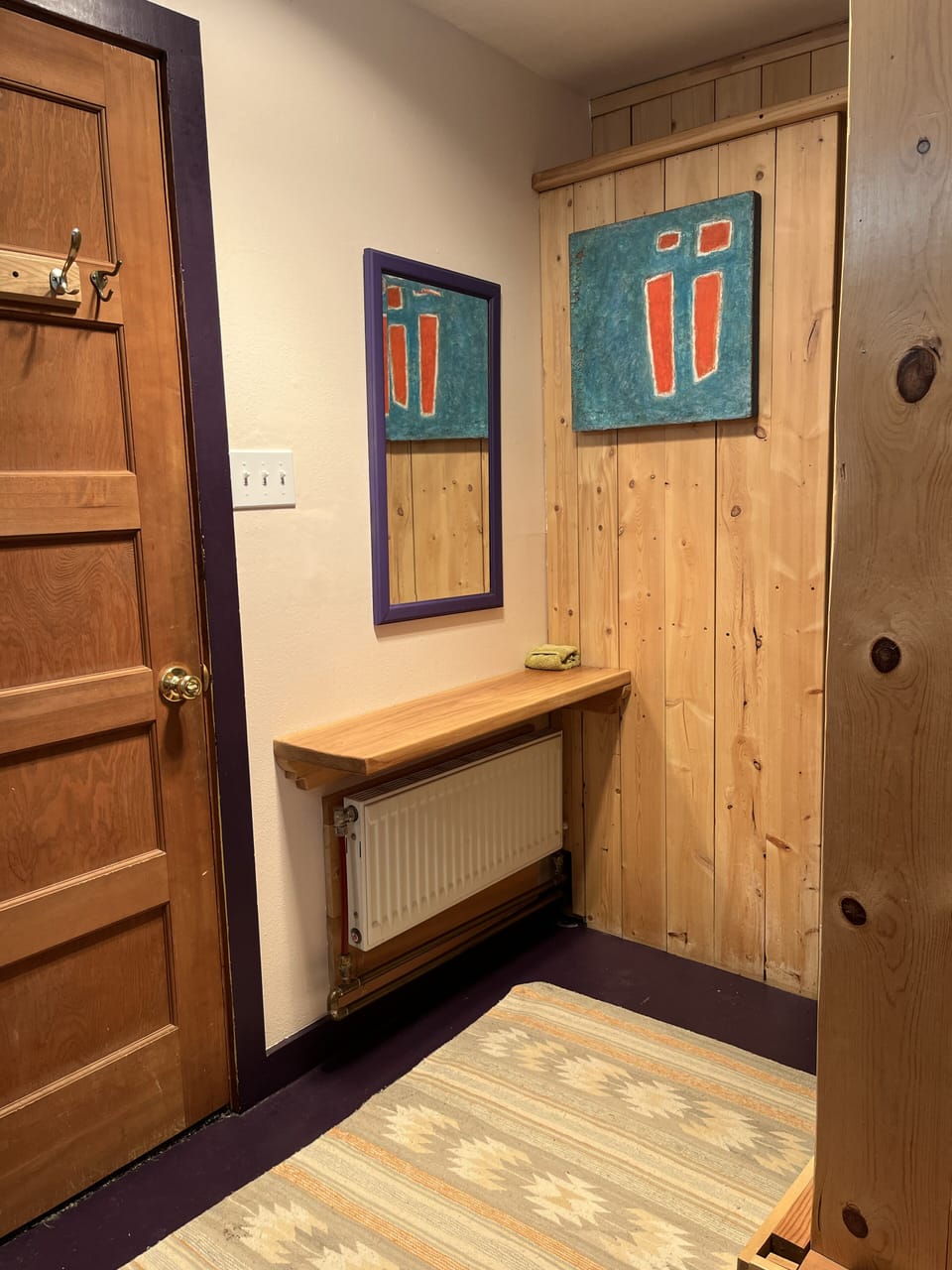 Downstairs bathroom storage and bench