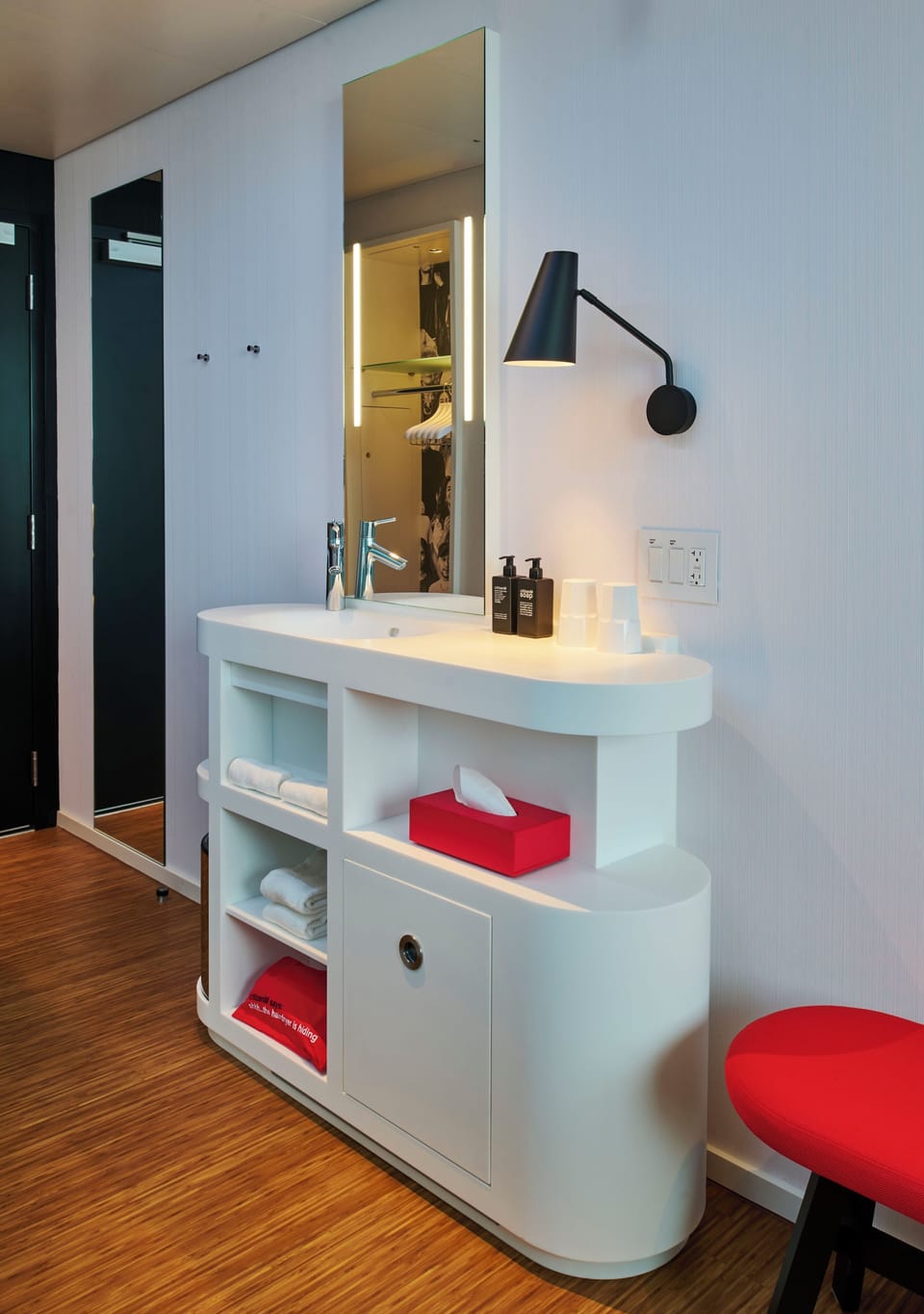 Shower, hydromassage showerhead, eco-friendly toiletries, hair dryer